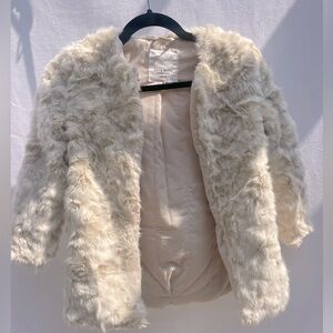 Girls cream faux fur coat
